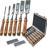 Hawerk Stemmeisen Stechbeitel Set für Holz | 6 Beitel + 2 Abziehsteine + Koffer von Hawerk - Stecheisen Satz für Anfänger und Profis - Holzmeiselset für Holzarb