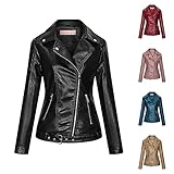 KIMODO Lederjacke Bikerjacke mit Reißverschluss Damen PU Kurze Jacke für Herbst Frühling Langarm Revers Motor Mantel Punk Cropped Oberbekleidung (B-Rosa, M)