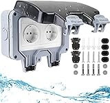 2-Fach Außensteckdose，Geschaltete Steckdose，Wandsteckdose, wetterfest，IP66 Wasserdicht Wandsteckdose Staubdicht Outdoor Steckdose für Küche, Bad, Garage, Schwimmbad und G