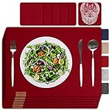 sølmo I 12er Premium Platzsets aus Filz Tischset Platzset 42x32 cm abwaschbar Filzuntersetzer Platzdeckchen Untersetzer Teller Platzset + Glas Untersetzer Echtholz Tisch geeignet Rot, Wine R