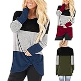 NIUYAN Langarmshirt Damen Sweatshirt Freizeitblusen mit V-Ausschnitt in Colorblock-Optik Pullover Oberteile Frauen Herbst Tee Shirts Elegant Tops Basic Bluse Mädchen Tunika Lange Ärmel T-S