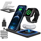 CAVN 3-in-1 Kabelloses Ladegerät, Faltbar Wireless Charger Kompatibel mit iPhone 12/11 Pro Max Mini/XS/XR/8+, iWatch 6/SE/5/4/3/2, AirPods Pro/2,Galaxy S21/S20/S10+, Induktive Ladestation mit Adap