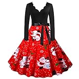 MOKBAY Damen Weihnachten Kleider Damen Elegant V Ausschnitt Kleid Tennis Skirt Hangers Kleid Sexy Skirt Set Frauen Vintage 1950er Jahre Hausfrau Abend Party Abendkleid Minnie Maus Rock