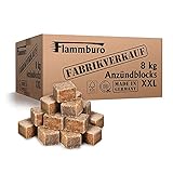 FLAMMBURO (8 kg Ökologische XXL Anzündwürfel vom Deutschen Hersteller, Grillanzünder, Kaminanzünder, Ofenanzünder, Anzündwürfel, Anzündwolle - DIN zertifizierte Qualität Made in Germany - (8 kg)