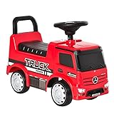 HOMCOM Rutscherfahrzeug Rutscherauto Babyrutscher Kinderfahrzeug lizenziert von Mercedes ANTOS-LKW-Stil mit Licht für Kinder von 12 bis 36 Monaten Metall PP-Kunststoff Rot+Schwarz 62,5x28,5x45