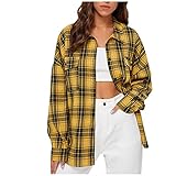 Masrin Hemdjacke Damen Mode Gitter Hemden Blusen Oberteile mit geknöpftem Revers Herbst Langarmshirts Hemd im Street Hipster Stil Strickjacken Übergangsmantel Übergangsjacke Winterjacken Windjack