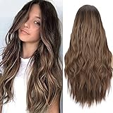 ColorfulPanda Damen Perücke Dunkelbraun, Ombre Braun Lang Lockig Natürlich Synthetische Haar Perücken Für Frauen, Alltag Cosplay Kostümparty Halloween Brown Wig 26 Z