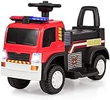 GOPLUS Feuerwehr Kinderauto, Kinderfahrzeug mit Front Scheinwerfer, Elektroauto mit Hupe, Vorwärts und Rückwärts Möglich, mit Kippschutz, Geschwindigkeit 3 km/st., für Kinder von 3 – 8 J
