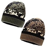 2 Stück Camo Beanie-Mütze, mit Fleece gefüttert, Wintermützen, Wollstrickmützen, Camouflage, doppellagig, warm, 2 Stück Camo 2, larg