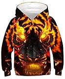ALISISTER 3D Druck Hoodie Kapuzenpullover Kinder Coole Feuer Wolf Muster Hooded Sweatshirt Beiläufig Langarm Pulli Hoody Outfits (L=11-13 Jahre)