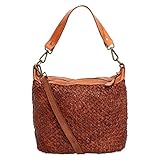 zarolo Damen Leder Tasche, Schultertasche, Italienische Umhängetasche geflochten, Beuteltasche Leder, Lederbeutel (Cognac)