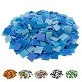 mosamare Mosaiksteine zum Basteln - Bunte Farbvarianten - (2x2 cm, 900g, ca. 340 St.) - Glasmosaik - Keine Kunststoffverpackung - Blau Mix