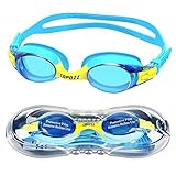 COPOZZ Kinder Schwimmbrille, Schwimmbrille für Kinder Junior Mädchen-Jahre 3 4 5 6 7 8 9 10 11 12 - Antibeschlag Wasserdicht UV Schutz - Mirror/Gespiegelte Klar linse - Wit Gratis Schutz Fall（Blau）