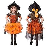 MINASAN Kleinkind Baby Mädchen Halloween Outfits Spinne Tüll Tutu Kleid Party Ballkleid Kleid Spitze Umhang Outfit Vampir Hexenkostüm (Orange, 3-4 Jahre)