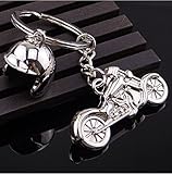 Sportigo ® Motorrad mit Motorradhelm Schlüsselanhänger in der Farbe Silber/Biker Geschenk