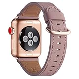 WFEAGL Kompatibel für Watch Armband 38mm 40mm 41mm 42mm 44mm 45mm, Lederband Ersatzband mit Edelstahl-Verschluss Kompatibel für Series 7/6/5/4/3/2/1,SE(38mm 40mm 41mm, Mauve+Roségold Adapter)