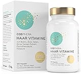 Cosphera Haar-Vitamine - Hochdosiert mit Biotin, Selen, Zink, Folsäure, Hirse Samen Extrakt - 120 vegane Kapseln im 2 Monatsvorrat - Haarkapseln für Männer und F