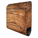 banjado® Design Briefkasten mit Motiv Trockenes Holz 39x47x14cm & 2 Schlüssel - Briefkasten Stahl schwarz mit Zeitungsfach pulverbeschichtet - Postkasten A4 Einwurf inkl. Montag