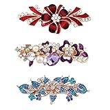 3 Stück Kristall Strass Blume Haarspangen Französische Vintage Blume Frühling Haarspangen Haarnadeln Eleganter Hochzeit Haarschmuck für D