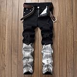 FENXIXI Gebrochene beschichtete Ripping Jeans Männer Baumwollhose Reißverschluss Beschichtung Jeans Cowboy Denim Hose Schwarz Weiß (Color : Black, Size : 38 Code)