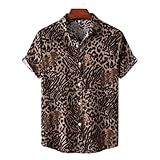 ZYHOOD Herren Hemd Hawaiihemd Strandhemd Kurzarm Urlaub Hemd Freizeit Reise Hemd Herren Freizeithemd Kurzarm Gestreift Regular Fit Hemden Casual Buttons Shirt Männer Gestreift Gedruckt Kurzarm H