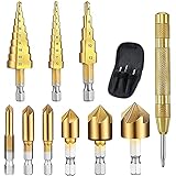 KUNSE 10 Stück Step Drill Bit Set 1/4 Zoll Sechskantschaft 5 Flöten Senkbohrer Set mit automatischem C