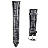 JewelryWe Schmuck Breit 21mm Echt Leder Uhrenarmband Uhrenband Echtleder Watch Strap Dornschließe Lederarmband, Länge 21cm Schwarz, mit Geschenk Tü