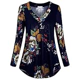 XIANO Langarmshirt Damen Oberteile Casual Lose Einfarbig Pullover Blusen Tuniken Shirt Elegant Tops Sport T-Shirt Kurzarm Laufshirt V-Ausschnitt Casual Locker Basic Shirt Tunika Tops L
