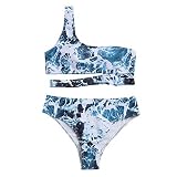 OUMSHBI Damen Bikini Set Triangel Badeanzug Marmordruck One Shoulder Bandeau Bikinioberteil Wellenkante Strandmode Zweiteiliger Asymmetrischer Badeanzug