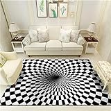 Kunsen Wohnzimmer Modernes Sofa des neuen Heimdrucks des geometrischen dreidimensionalen Teppichs Retro Teppich Schwarz 2ft 7''X5ft 3'' kurzflor Teppich grau Jungenteppich80X160CM