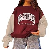 Tomwell Damen Sweatshirt Buchstaben Druck Langarm Rundhals Pullover Warm Pulli Oversized Casual Bequem Teenager Mädchen Hoodie Sportbekleidung Lang Tops W Rot S