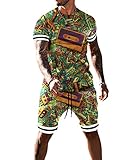 URVIP Herren 3D Gedrukt Sportanzug Jogginganzug Trainingsanzug Fußbal Sportbekleidung 2-Teiliges Sommer Shortanzug T-Shirts + Kurze Hose Sets Fitness Gym Running Multi-11 L