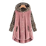 Haiorziyou Damen Winter Sweatjacke Kapuzenpullover Fleece Mantel übergrößen Fleecejacke Pulli Langarm Oversized Sweatshirt mit Kapuze Knopf Leoparden-Print Locker Jack