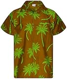King Kameha Funky Hawaiihemd, Kurzarm, Palmshadow, Mustard Grün, 6XL