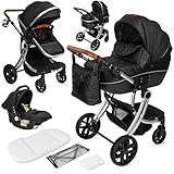 ib style® OLINA 3 in 1 Kinderwagen | Kombikinderwagen | inkl. Babyschale/Autositz | separater Buggy Aufsatz | ! Inkl. Matratze ! | 0-15kg | Schw