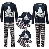 Zshosam Weihnachten Schlafanzug Familie Outfit Pyjamas, Lang T-Shirt + Hosen Weihnachts Schlafanzüge Gedruckt Nachtwäsche Zweiteiliger für Damen, Herren,
