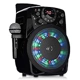 Wicked Gizmos Karaoke-Boombox-Maschine mit Verstärkungs-Lautsprecher, Mikrofon und LED-Beleuchtungseffekten mit CD-Player, Bluetooth- und AUX-Eingängen und Cinch-Video-O