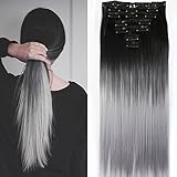 Neverland Beauty 7 Tressen Haarverlangerung Glatt Clip In Ombre Extensions Haarverdichtung Licht Auburn Naturliche Schwarz Silberg