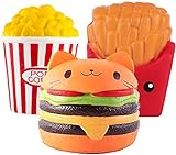 Eholder Kawaii Squishy Burger Spielzeug 3 Stück Squishies Antistress Spielzeug Stresskiller Duftend Squishy Set Pommes Puffreis Anti Stress Toy Set Kinder Erwachsene (3 Stück)