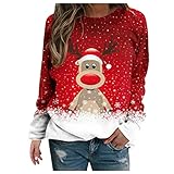 Weihnachten Pulli Damen Oversize sexy Tshirts Damen blusen top Damen Shirt rückenfrei Pulli Damen sexy Coole Shirts Damen Pullover Damen grün Baumwolle musselin Damen one Shoulder Shirt D