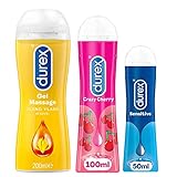 Durex 3 Stück Intim-Gele, 2-in-1-Massagel, Ylang Ylang 200 ml, Sexuelles Gleitgel Crazy Cherry 100 ml, Sensitive Intim-Gleitgel 50