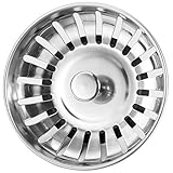 Anpro Edelstahl Küchenspüle Sieb Abflusssieb Küchenspüle Stopper Siebkörbchen mit Zapfen (20 Schlitze) für Stopfenbedienung 78mm, EINWEG