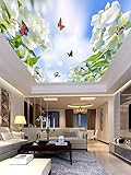 YPDWYJL 3D Zenith Wallpaper Schöne Blume Schmetterling Blauer Himmel Weiße Wolke Decke Decke Schlafzimmer Wohnzimmer Moderne Wand Künstler Dek