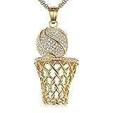 Halskette Damen Silber,Micro Betonstein Basketball Sport Männer Halskette Gold Edelstahl 316L Bling Frozen Hip Hop Rock Schmuck