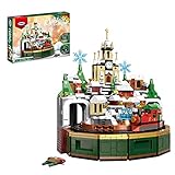 Dellia Weihnachtsmannzug Bausteine Modell, 1294 Teile Weihnachten Spieluhr Bausteine Bausatz Weihnachtsschlosszug Drehbar Musikbox Christmas Train Set Weihnachts Geschenke, Kompatibel mit Leg