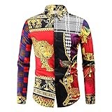 Shirt Herren Modern Urban Persönlichkeit Kreative Leopard Spleißen Druck Herren Langarm Herbst Winter Kentkragen Basic Slim Fit Strickjacke Herren H