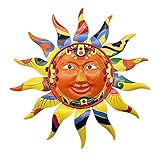 HLJS Metall Sonne Wanddeko 3D Eisen Gartendeko, Metall Buntes Sonnengesicht, Garten Metall Wanddeko Hänger Sonne Kunst Wandschmuck Für Wohnzimmer Schlafzimmer Balkon (Gelb)