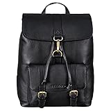 STILORD 'Kacey' Daypack Damen Leder Vintage Lederrucksack für 13.3 Zoll Laptops DIN A4 Kleiner Unirucksack Cityrucksack Elegant Damenrucksack Echtleder, Farbe:schw