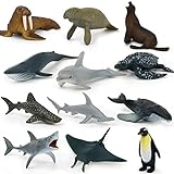 Fun Gift Mini-Meerestierspielzeug, Weiße Haie, Delfine usw, 12 Stück Ausgewählte, Spielzeug für Kinder über 3 Jahre, geeignet für Badewannen, Sandgruben usw