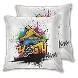 TISAGUER 2er Set Dekorativ Kissenbezug,Jugend junger Mann Hip-Hop-Kultur Graffiti-Kunst und Straßenkultur-Darsteller Bunte Grunge,Dekokissen Kissenhülle Kissenbezüge Schlafzimmer Zuhause Dekor 45x45